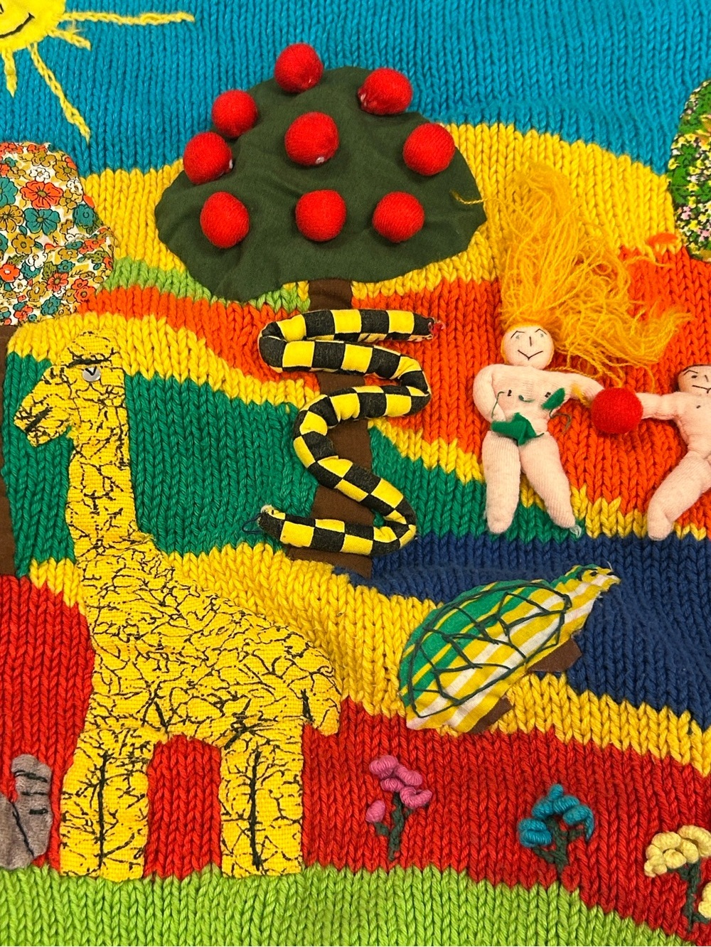 Whimsical Multicolor Appliqué Crewneck Sweater